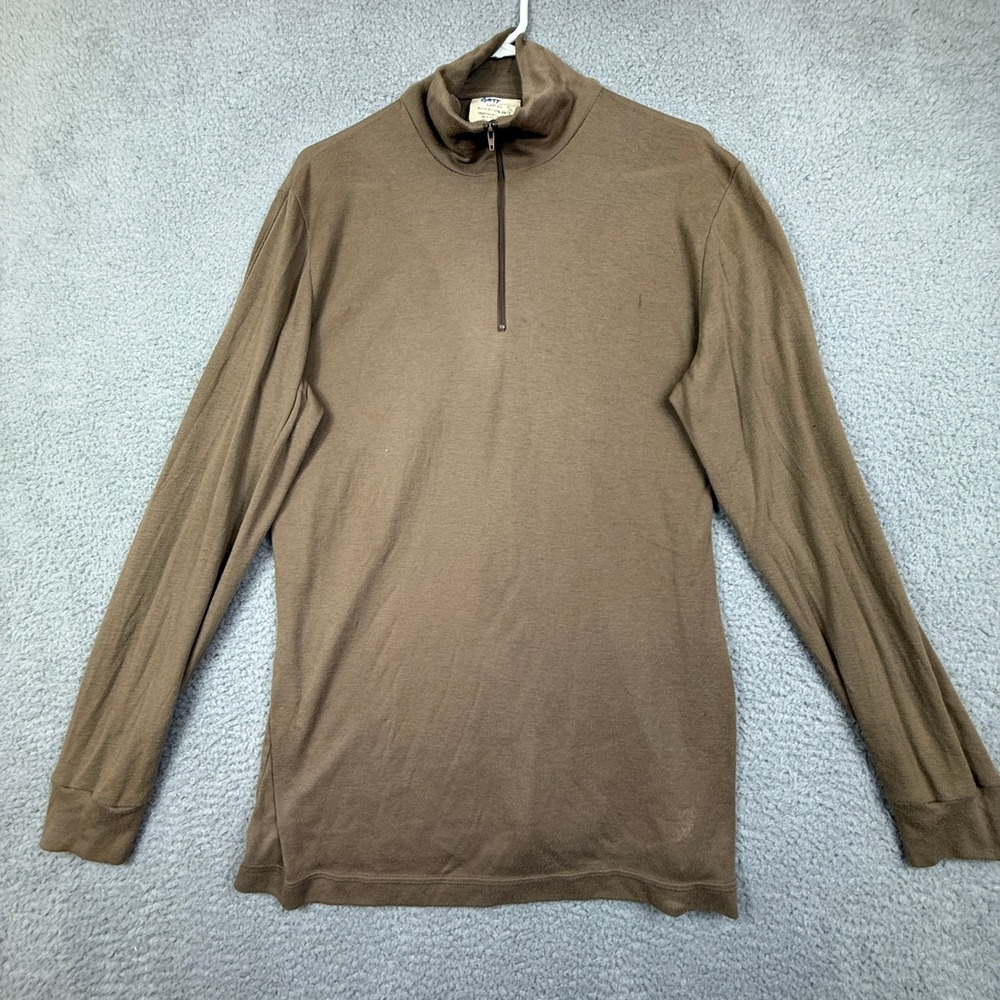 Military Cold Weather Undershirt Large Brown 1/4 Zip Long Sleeve 100% Polyester‎